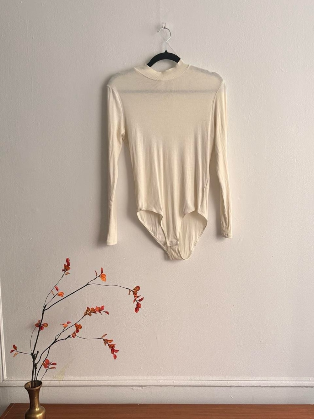 Cream Long Sleeve Mock Neck Bodysuit
